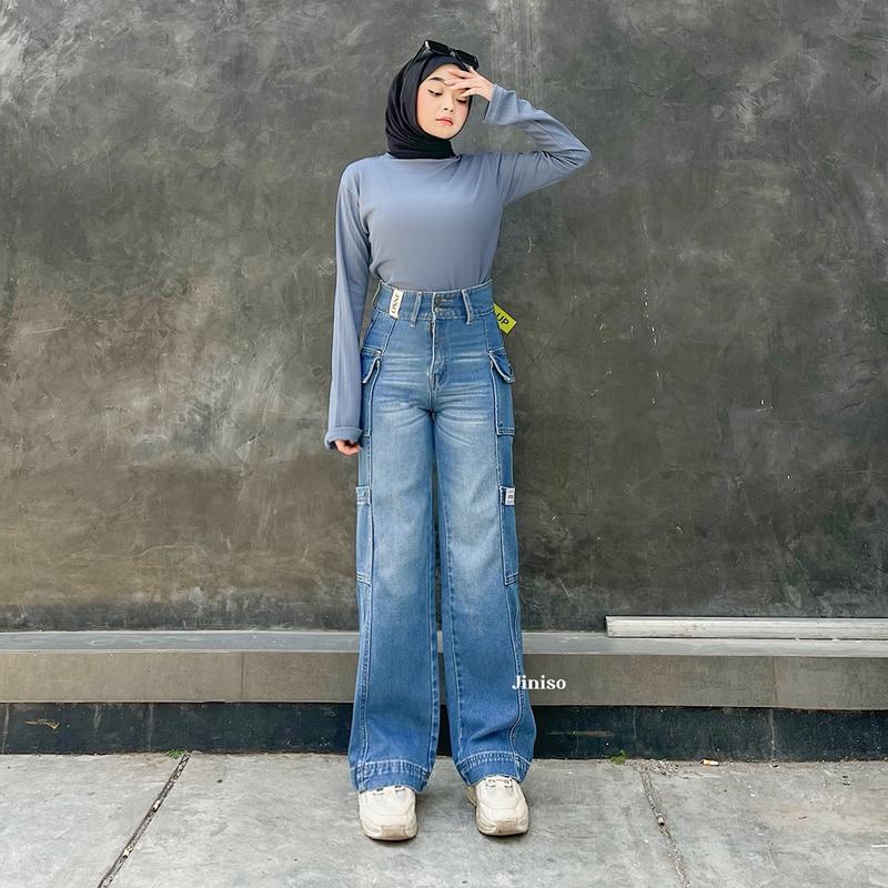 HANDS UP - JINISO Cargo Baggy Celana Jeans Wanita Highwaist 3