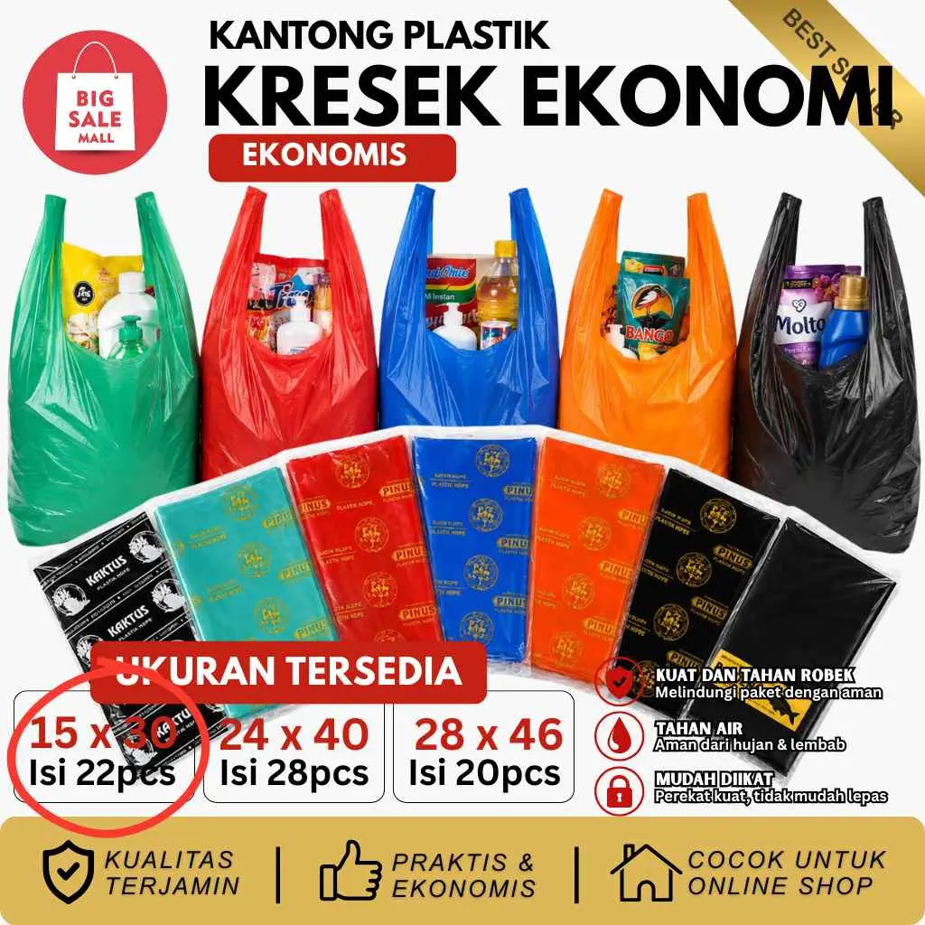 Kantong Kresek Ekonomi WARNA Uk15-24-28 PINUS / KAKTUS / BANDENG TIPIS Murah Anti Bocor Anti Sobek Kuat dapur Rumah Tangga