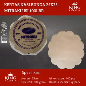 MITRAKU Kertas Nasi Coklat Bunga Bulat 25x25 | Alas Piring Lidi Rotan Ungu @100 Lembar Plastik Ideal untuk Kebutuhan Anda