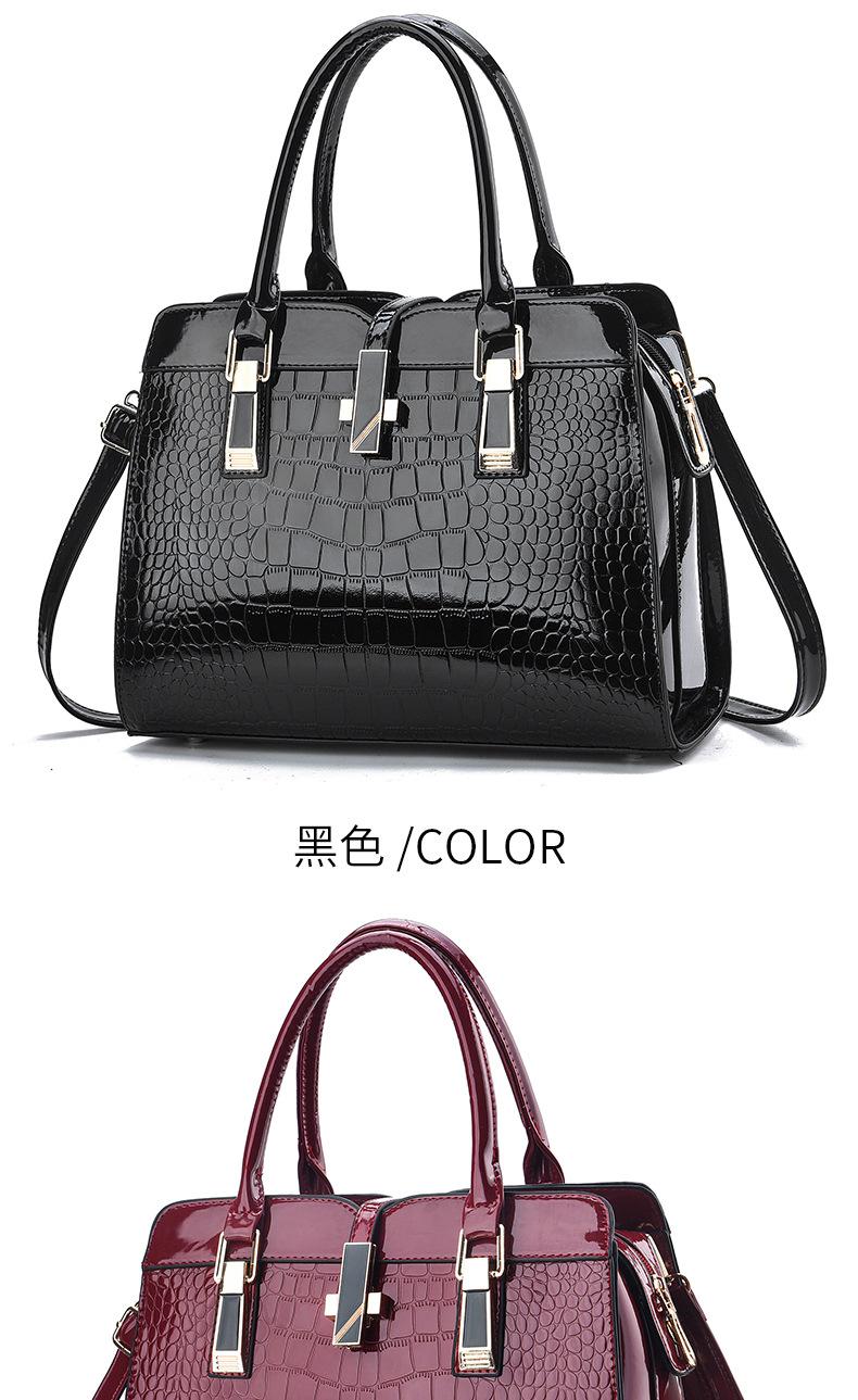 Product Introduction of [Cross-Border] Fashionable Bright Leather Women's Handbag 2024 Autumn and Winter New Large Capacity Crocodile Pattern Shoulder Messenger Bag 6