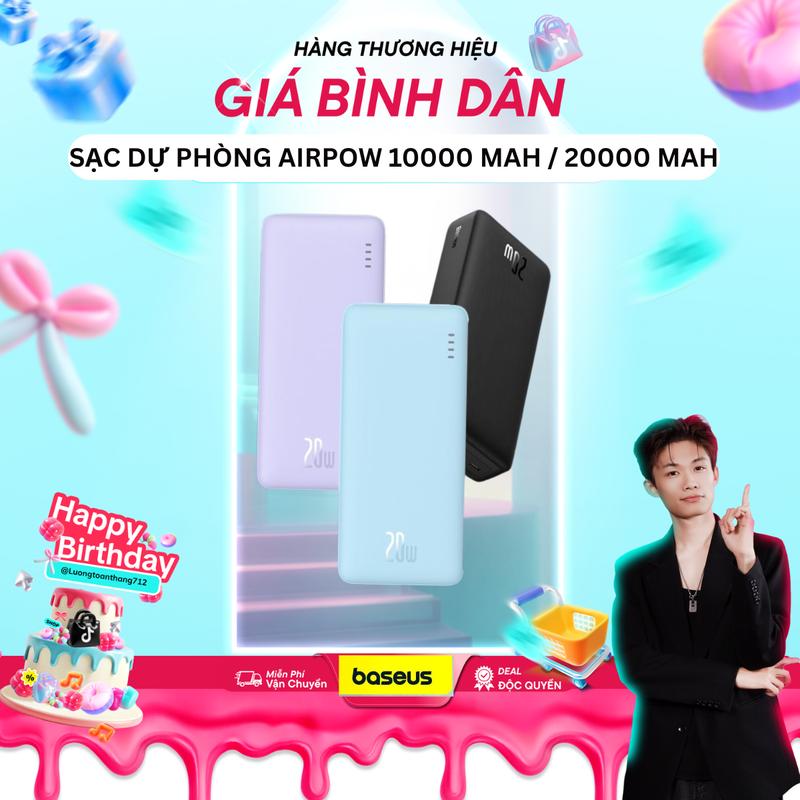   Baseus x Luongtoanthang  Baseus Cục Sạc Nhanh Airpow 20w 10000 mah  20000mah Cho iphone 15   14   13   12 Android 