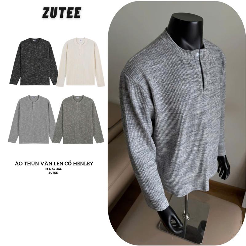 Áo Thun Nam Vải Vân Len Cổ Henley ZUTEE Trẻ Trung Hàn Quốc