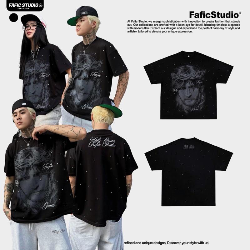  Áo thun cổ tròn tay ngắn King Cry FAFIC STUDIO hình thêu  đính đá  form Boxy chất vải cotton 280gsm dành cho nam nữ unisex local brand 
