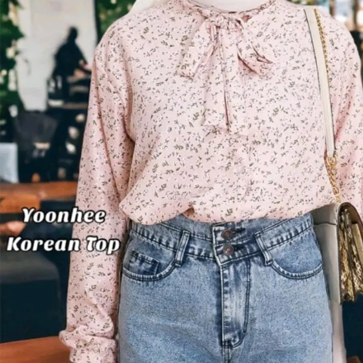 YOONHEE KEMEJA WANITA LEHER TALI WARNA DUSTY PINK LUCU WARNA KALEM Baju Panjang Shakila Atasan 2