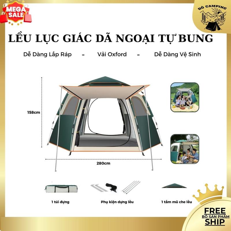 Lều Cắm Trại, lều dã ngoại tự bung 4-6 người chống nước chống tia tử ngoại KT 2m8x2m8 - Lều cắm trại du lịch Cao Su Phụ Kiện Camping Nam