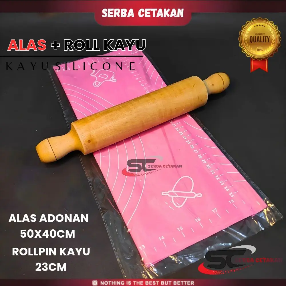 1set Rolling pin kayu 30 cm + Alas Adonan 50x40cm Bahan silicone Awet tidak Lengket keadonan Food Grade kitchenware