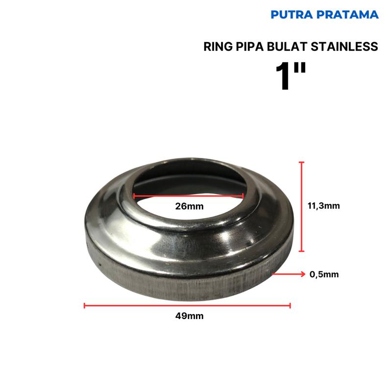RING PIPA BULAT STAINLESS 5/8", 3/4", 1", 1 1/4", 1 1/2", 2" | PLENDES ORNAMEN PAGAR RING PIPA RING STAINLESS 4