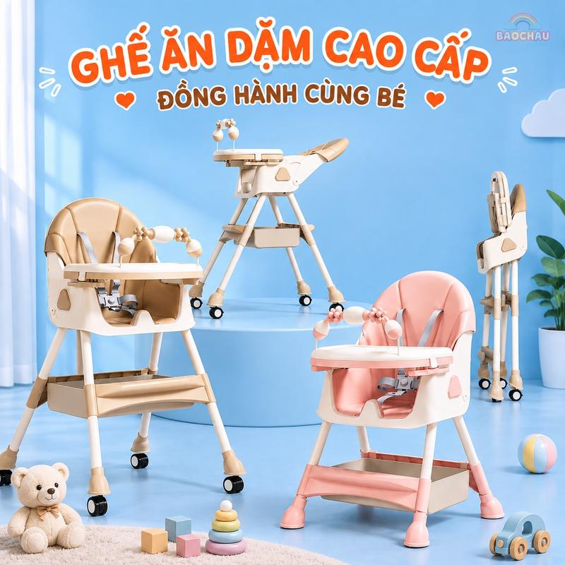 Ghế ăn dặm E-560 cao cấp 3 tư thế mới 2023, có bánh xe, gấp gọn và ngả lưng cho…