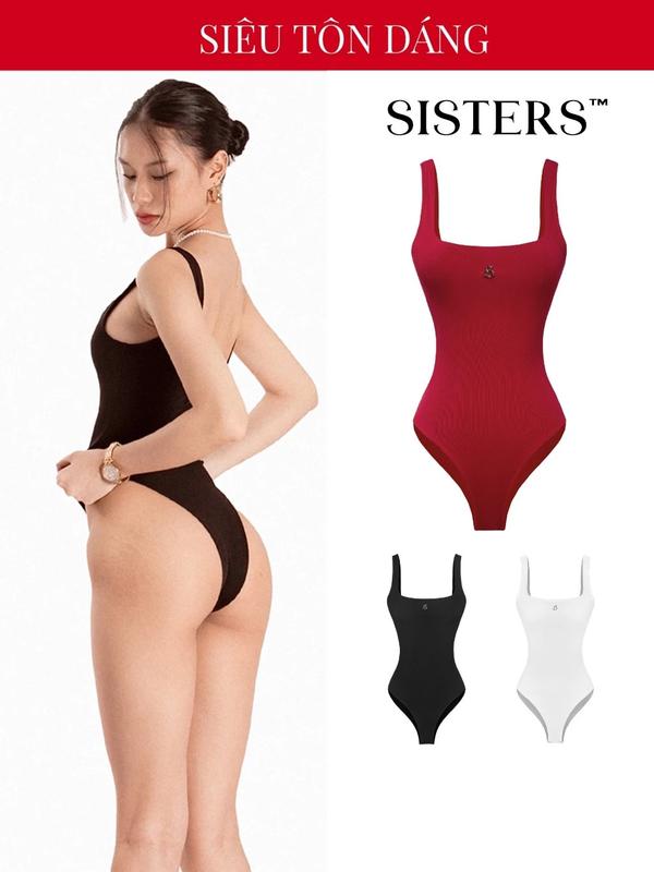Bodysuit nữ hở lưng SISTERS dây mảnh cổ vuông màu đen trắng ôm sát tôn dáng Soft SIS-CLUB I SISTERS MALL-SS4-J1
