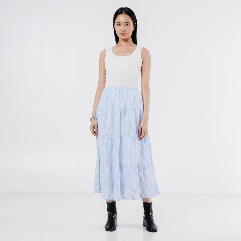 This Is April Rok Maxi Striped Ruffle Textured Wanita Elxie Skirt Blue 200193 (RESTOCK) 3