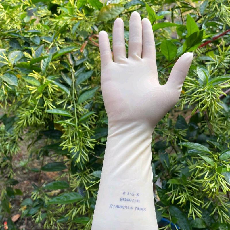 1KG - Găng tay cao su Malaysia dài 30cm có in chữ cổ tay