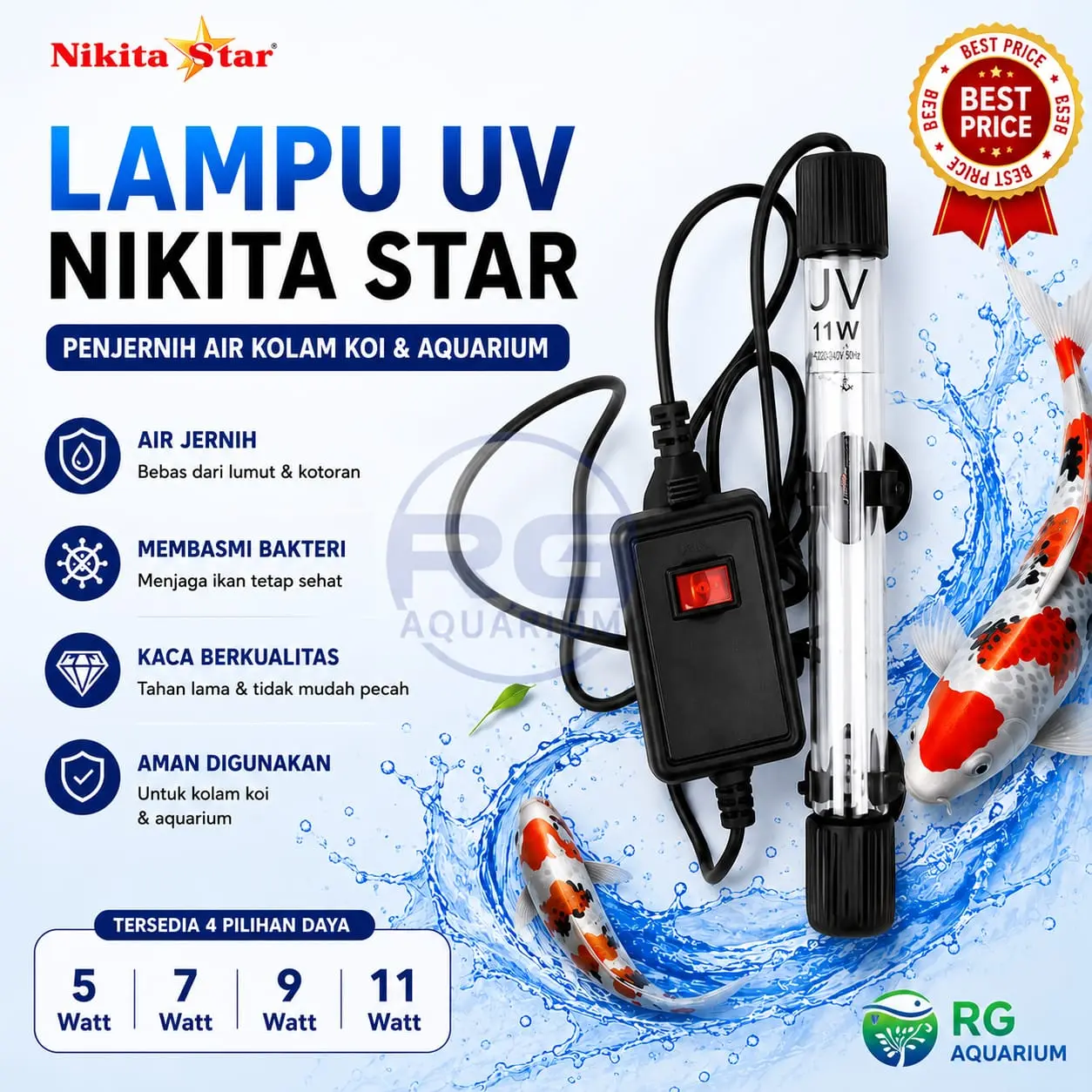 lampu uv aquarium Nikita star 5 7 9 11 watt penjernih air