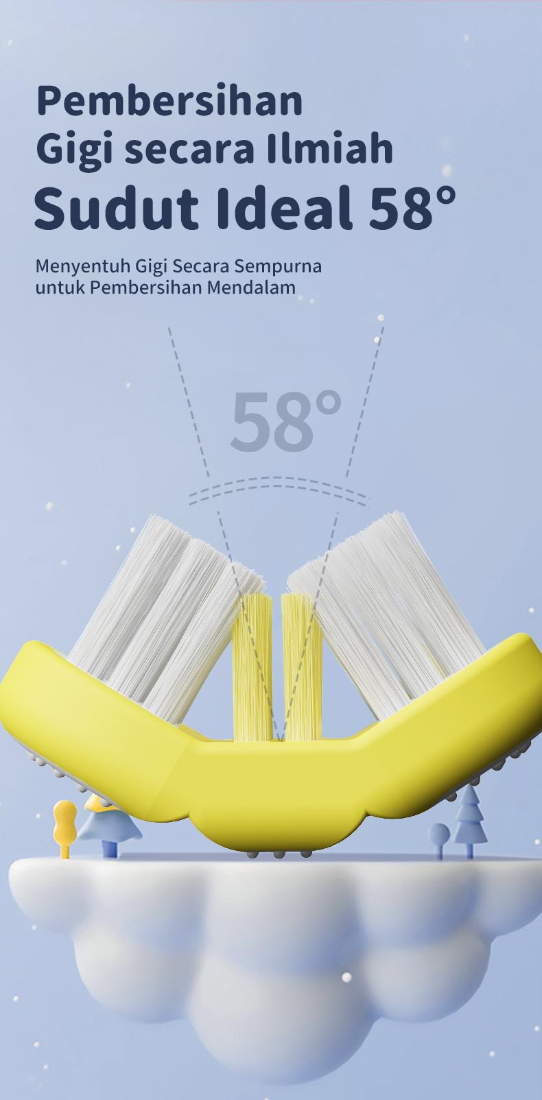 Sikat Gigi Tiga Sisi untuk Anak-anak Membersihkan Secara Menyeluruh dan Efisien dengan Desain Tiga Sisi yang Melingkupi Sikat Gigi 1 Pak Berisi 4 Cocok untuk Anak Usia 3-12 Tahun