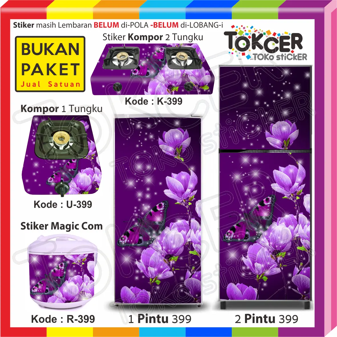 Stiker KULKAS/Stiker KOMPOR/Stiker MAGICOM Bunga Kupu-kupu UNGU sticker