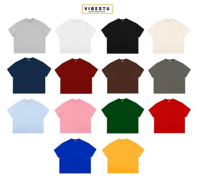 Áo Thun Trơn Local Brand VIBESTU Form Boxy Unisex 250Gsm Cotton Cổ Tròn basic