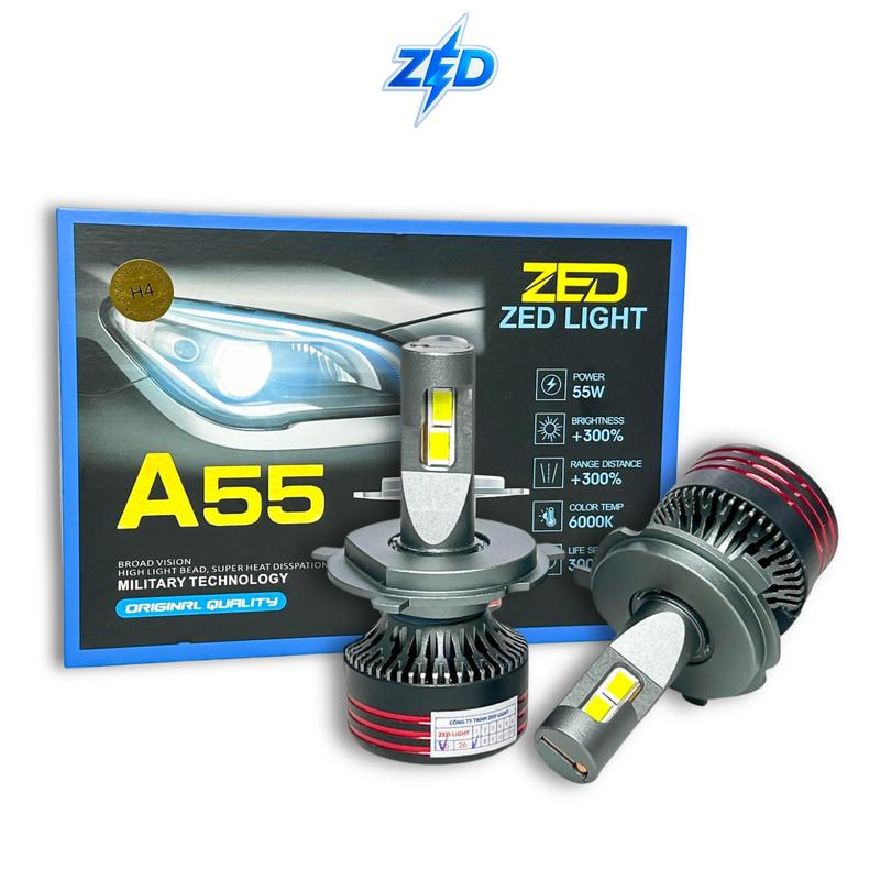 Đèn Pha LED A55 ZED LIGHT - 55W Chiếu Xa Hơn 150m, Bật Pha Giữ Cos, Chuyên Lắp Xe Tải, Oto, Xe Máy Chân H4, H7, H11, 9005 - Phụ Tùng