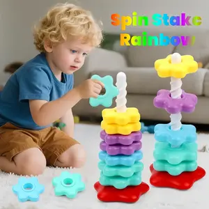 Mainan Edukatif Anak Spin Stack Rainbow Stacking Warna Warni Meningkatkan Keterampilan Motorik Halus Kreativitas Belajar untuk Anak TK