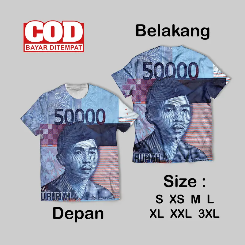 Kaos FullPrint Pecahan Rupiah Wallpaper Keren | T Shirt AOP Uang Rupiah Wallpaper Depan Belakang 2