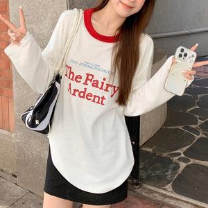 Women's Block Letter Print Long Sleeve T-Shirt, Casual Loose Fit Fall Top, Inner Layering Tee for Women 3658 Womenswear Lingerie Crewneck