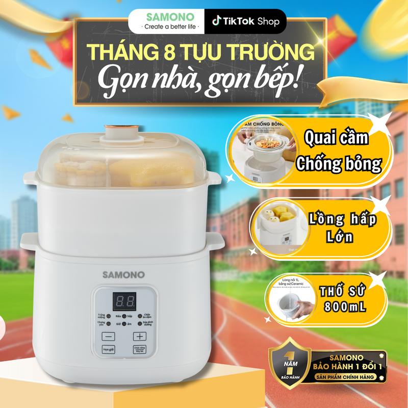 (BH 1 Năm) Nồi nấu chậm đa năng 0,8L 200W, giúp chín đều thức ăn giữ nguyên dinh dưỡng, nồi sứ đạt chuẩn an toàn hẹn giờ 24 tiếng SW-SC08B Nấu Cháo, Nấu Cơm nát,  Cooker
