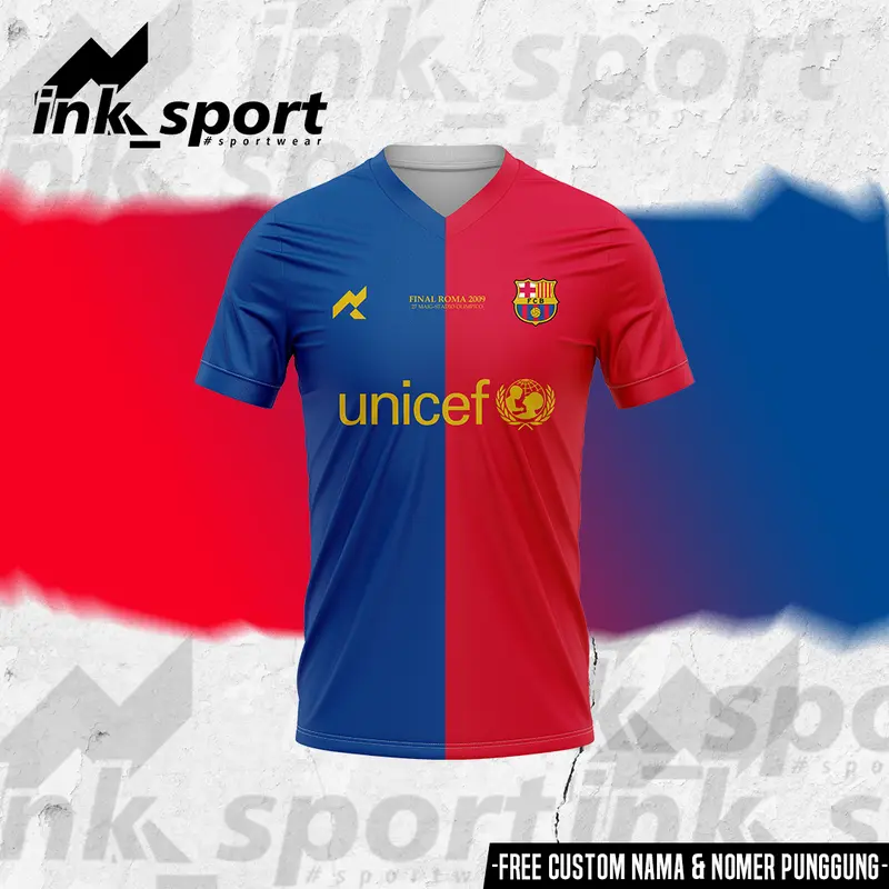JERSEY BARCELONA FC FINAL ROMA 2009, FULL PRINTING. FREE CUSTOM NAMA DAN NOMER PUNGGUNG Sport 1