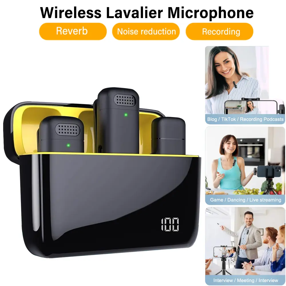 K6 Lavalier Microphone With Digital Display Charging Case Set For Type C/iPhone,Recording Professional Video Recording Lapel Mic
