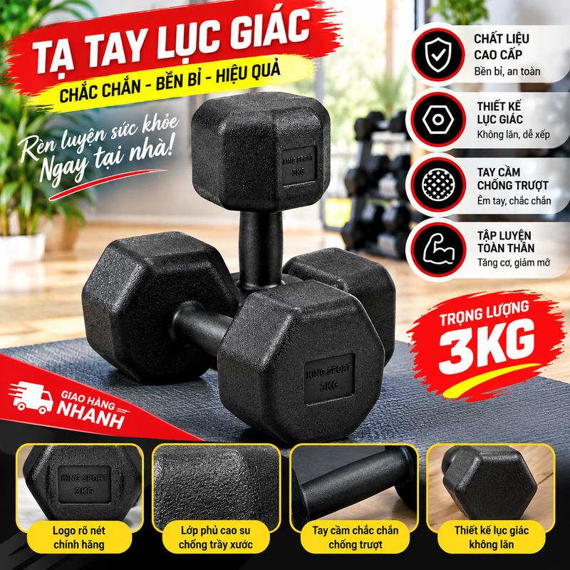 Vỏ Tạ Tập Tay Hình Bát Giác Rỗng Ruột Chưa Nhồi KING SPORT - Tạ Tay Tập Gym Tự…