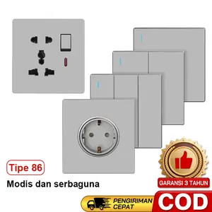 Saklar Tipe 86 Modis dan serbaguna Mewah Abu-abu| 1/2/3/4 Gang 1Way/2Way | Steker Tembaga Hitam