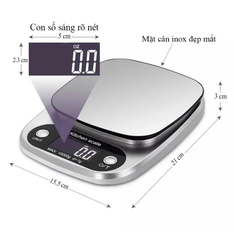 Cân Tiểu Li, Cân Điện Tử Nhà Bếp Mini Đinh Lượng 1g-10kg , Có Độ Chính Xác Cao, Có Tính Năng Trừ Bì , Tặng Kèm 2 Cục Pin 6