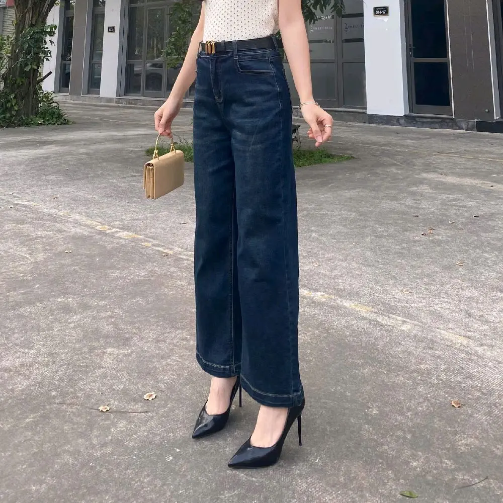 QUẦN JEAN NỮ QC CHẤT CO GIÃN ỐNG XUÔNG XANH ĐẬM FORM CƠ BẢN CHẤT JEAN MỀM 90077 | BigBuy360 - bigbuy360.vn