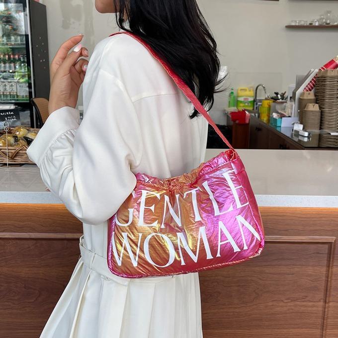 Product Introduction of Gentlewoman New Polyester Drawstring puffy Dumpling Bag Magnetic Buckle Closure in 4 Colors Gold Green Pink Rose Red Bag for women  tote bag or sling bag  2 Usage Directions 2