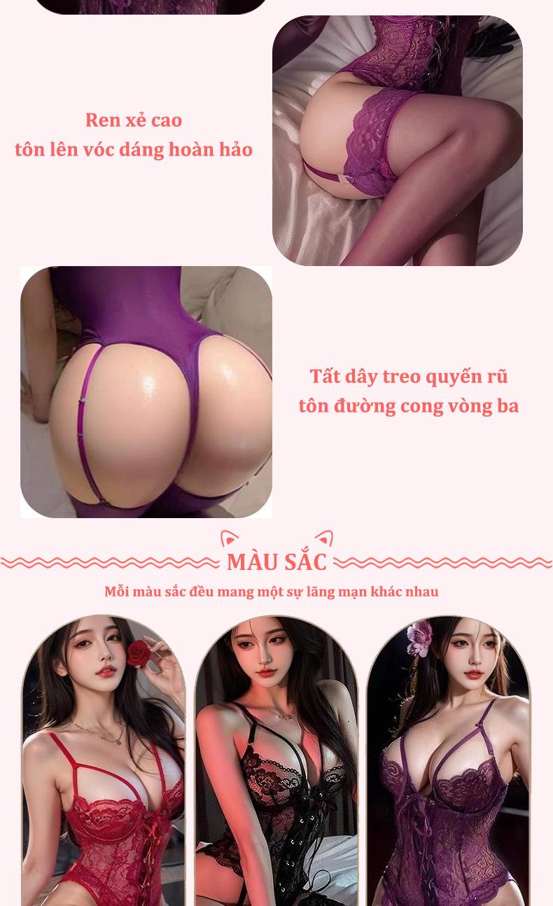Product Introduction of Đồ lót nữ gợi cảm, đồ ở nhà cổ sâu khoét ngực viền ren, đồ liền thân dây áo xẻ cao, đồ lót lãng mạn hở lưng, bộ đồ thỏ gợi cảm, tặng tất ren gợi cảm, chất liệu thân thiện với da, thiết kế ôm sáng tôn dáng hoàn hảo 3