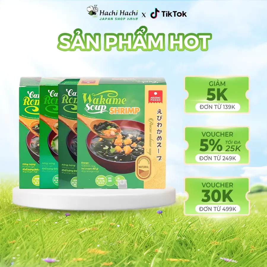 Canh rong biển Asuzac vị tôm/ thịt bò/ đậu hũ/ miso 40g x 10 gói - Hachi Hachi Japan Shop