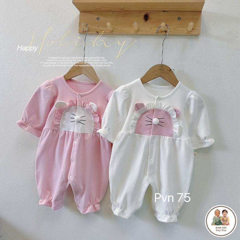 [NemmKids] Áo Bodysuit. Body Bé Gái Thiết Kế Cao Cấp, Hoạ Tiết Mèo, Body Đầy Tháng Thu Đông Jumpsuit Cho Bé Gái 4-12kg