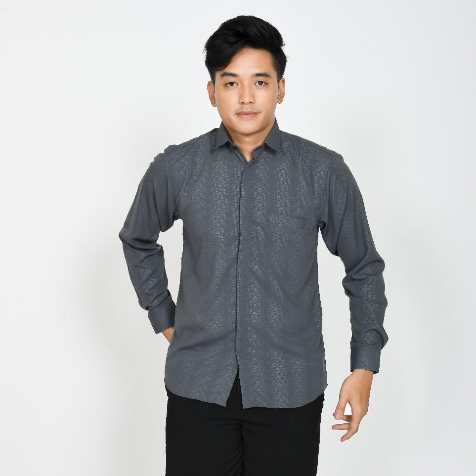 HM - Kemeja Zafar -  Baju lebaran 2025 pria atasan dewasa Kerah premium Lengan panjang sultan Muslim style elegan  Formal mewah terbaru Katun Embos Simple Motif minimalis Nyaman kekinian Hitam Slimfit Batik Koko bajukoko pria