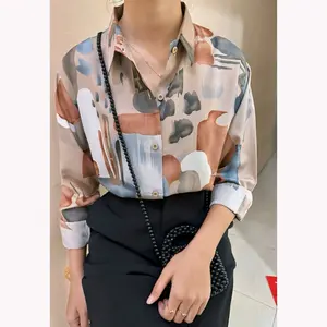 (CUCI GUDANG)Kemeja Rayon motif Exclusive Cewek/Atasan Wanita Katun Oversize Lengan  Panjang  Kancing Casual Baju Linen Salur Shakila