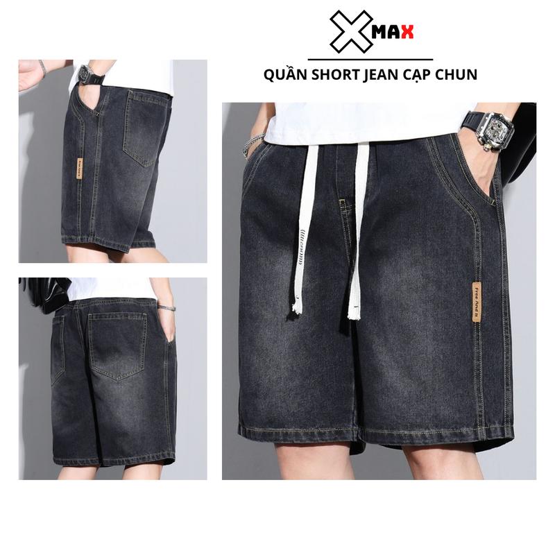 Quần short jean ống rộng nam XMAX quần bò ngắn cap chun dây rút phong cách trẻ trung B168