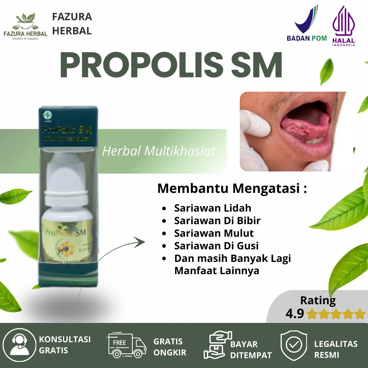 Propolis SM Untuk Sariawan Lidah, Sariawan Di Bibir, Sariawan Mulut, Sariawan Di Gusi, Panas Dalam, Bau mulut