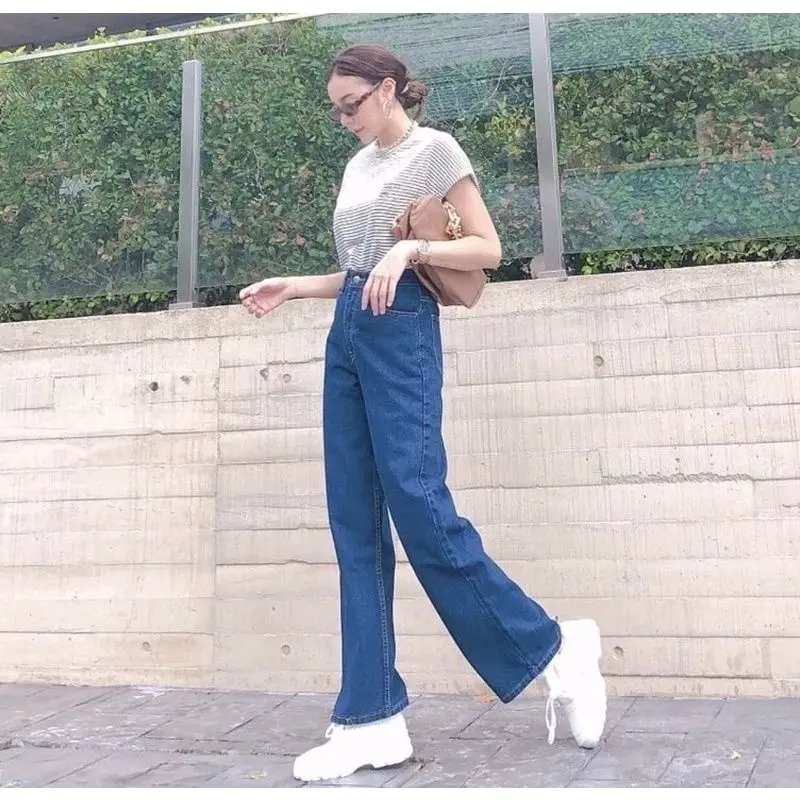 Celana Highweis Kulot Lose jeans //Celana Kulot cewek hightweist Lose jeans wanita Korea Panjang Nyaman Bawahan Waist Formal Loose Boyfriend Hitam Stretch 2