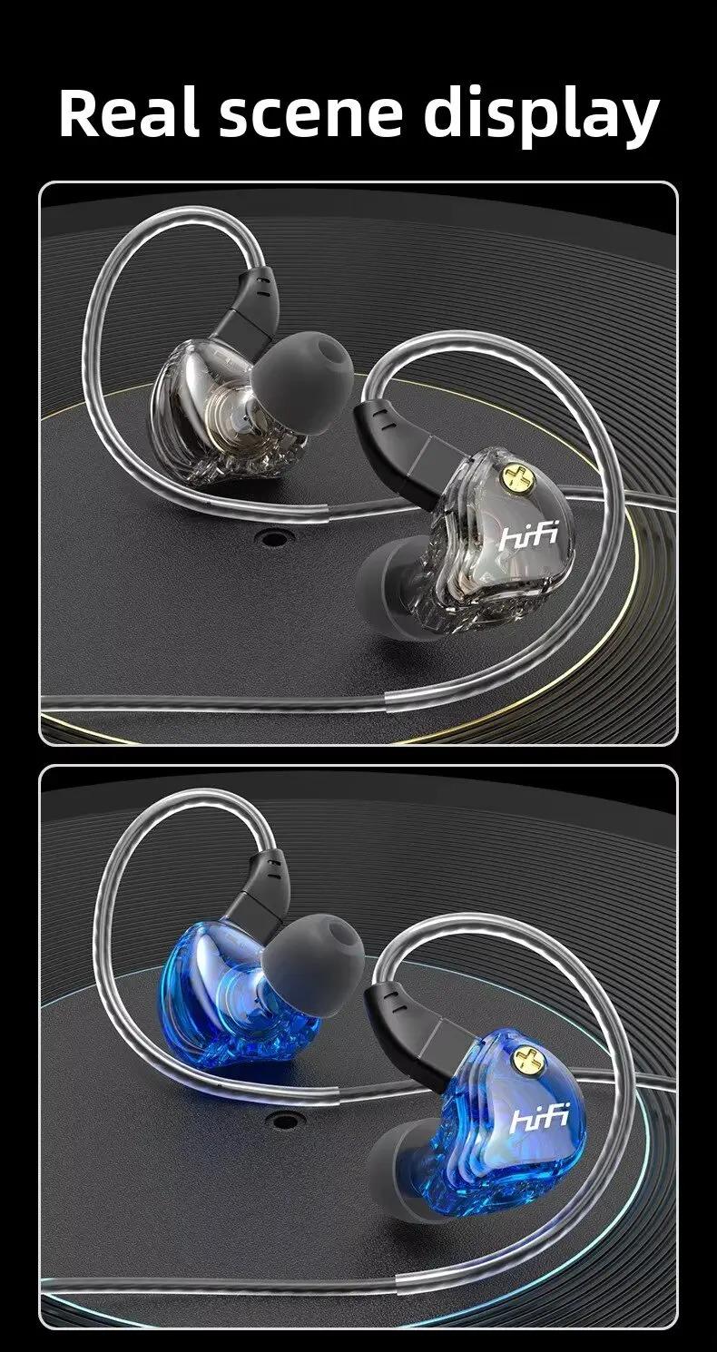Headphone Berkabel Hifi 3.5Mm/Earphone Berkabel Headphone In-Ear Headset Kait Telinga Olahraga dengan Mikrofon Earphone Bass Stereo