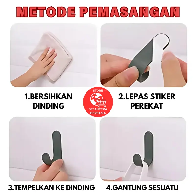 SB Gantungan Hook J Kait Tempel Dinding/Gantungan Baju Huruf J Tanpa Paku 1