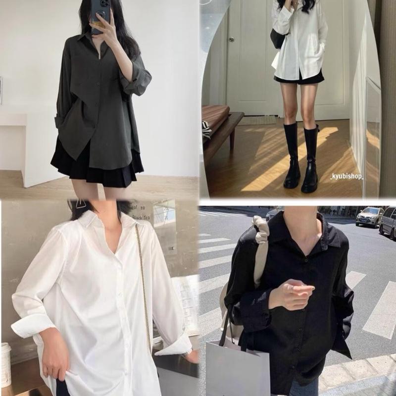 Bigsize 60-140kg áo sơ mi tay dài trắng from rộng giấu quần