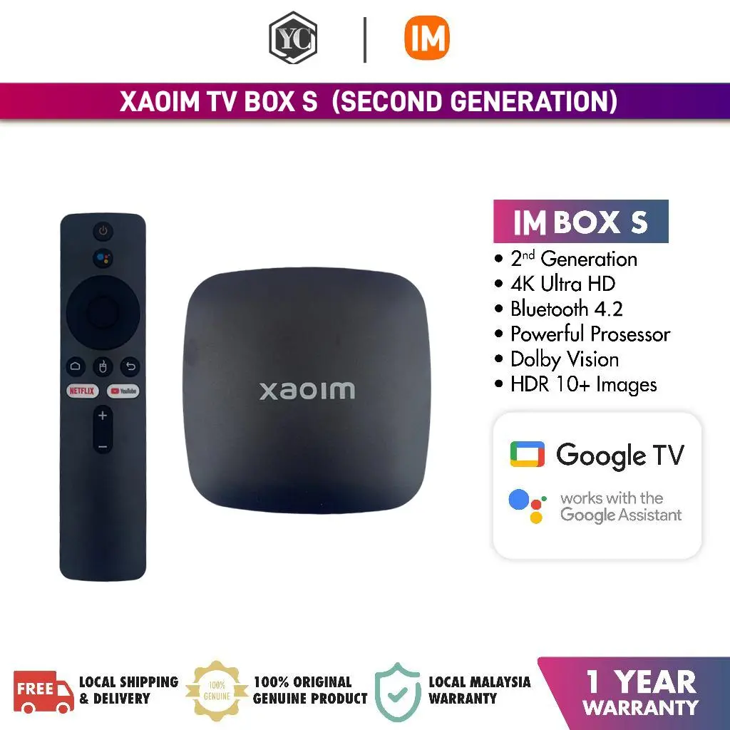 Kotak penstriman AndroidTV, Xaoim, S (Generasi ke-2), 2.4G + WIFI 5GHZ, Bluetooth 4.2, 4K HDR, Patchwall TV Android, Google, Penghantaran 24 Jam, SAIZ Kotak S, Xaoim, Versi 2.4G + WIFI
