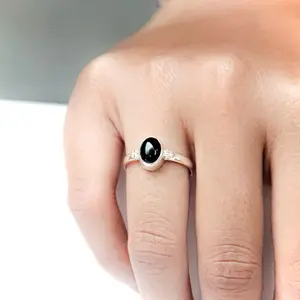 Cincin Wanita Perak 925 Asli Batu Onyx Oval Ring Silver