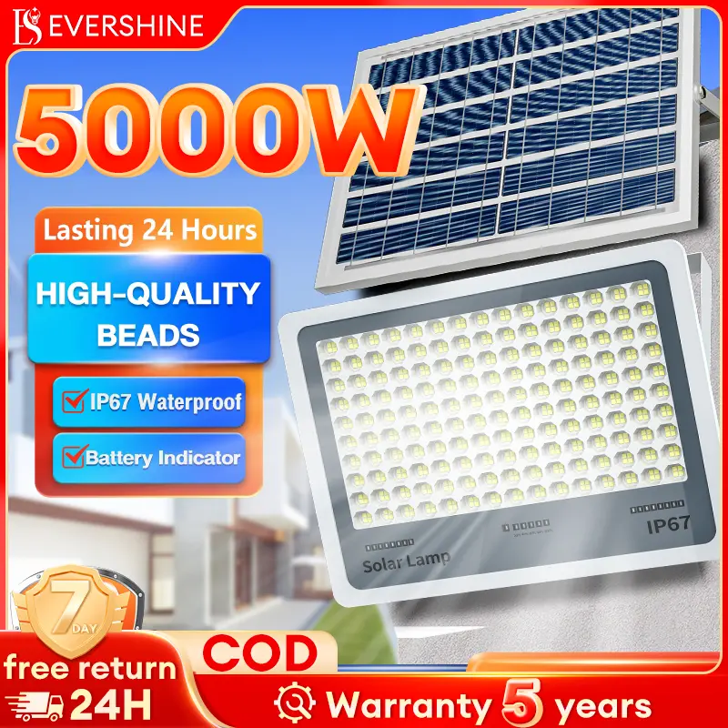 【10-year warranty】5000W Lampu Solar Light Outdoor Lighting 2500W IP67 IP68 Waterproof Home Lampu LED Solar Spotlight With Solar Panel Solar Spotlight Intelligent Light