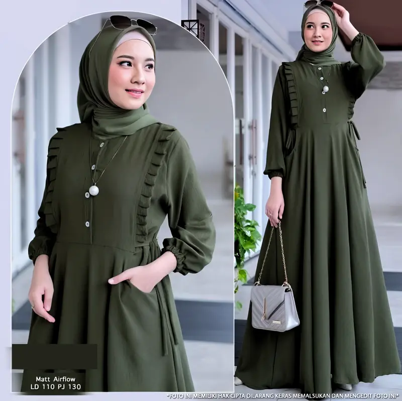 Meika Mika Dress Gamis Crinkle Airflow Premium Kancing Polos Muslim Nyaman gamis  maxi baju  gamis Panjang 1