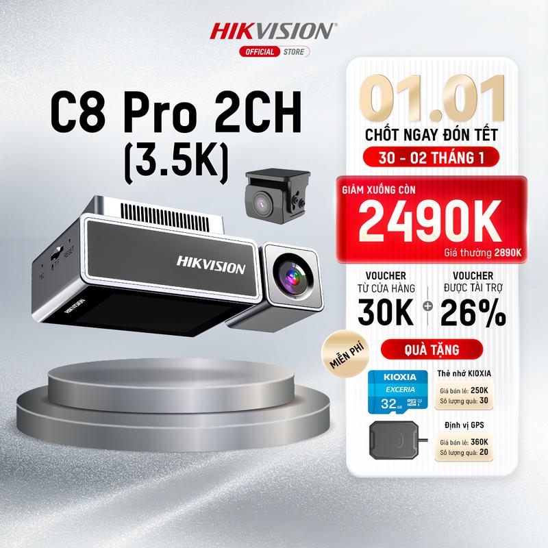 Camera Hành Trình Trước sau Hikvision C8 Pro 3.5K – Wi-Fi 5G hỗ trợ GPS khẩu F1.55 màn hình cảm ứng ADAS thông minh hỗ trợ 4G tản nhiệt tốt dùng ổn định BH 12T
