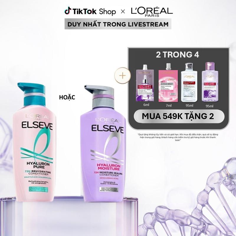 Dầu xả nhẹ bồng mái tóc, thanh tẩy dầu thừa & tạp chất trên da đầu L'Oreal Paris Elseve Hyaluron Pure 72h Purifying Shampoo 375ml