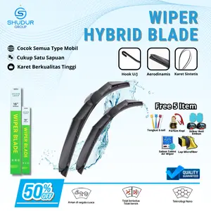 Shudur Wiper Mobil Hybrid Blade Universal Sepasang 2 Pcs Kiri dan Kanan Cocok Untuk Semua Jenis Mobil Anti Baret Kaca Depan Windshield Karet Kendaraan Bonus 5 Produk