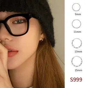 EAR PARTNER-Anting cincin sederhana 999 perak, cincin telinga, anting berbentuk lingkaran, aksesoris dengan kesan mewah, uniseks (untuk pria dan wanita).